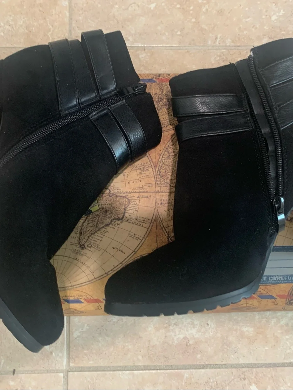 Women’s Black Suede Ankle Boots with Buckle